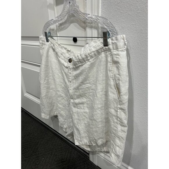 Tasso Elba Linen Chino Shorts White Sz 44 Flat Front Pockets Coastal Minimalist - Picture 3 of 11